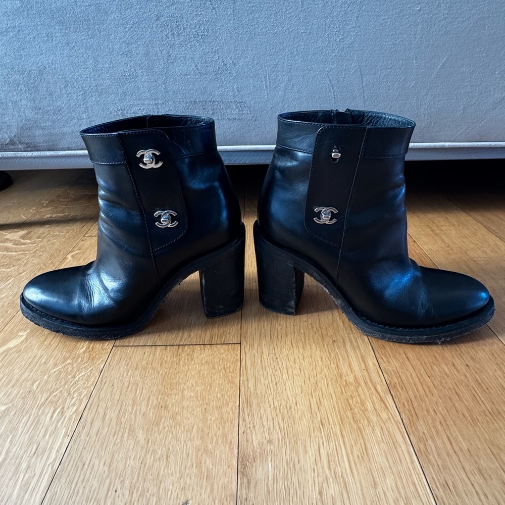 Chanel Black Leather Ankle Boots